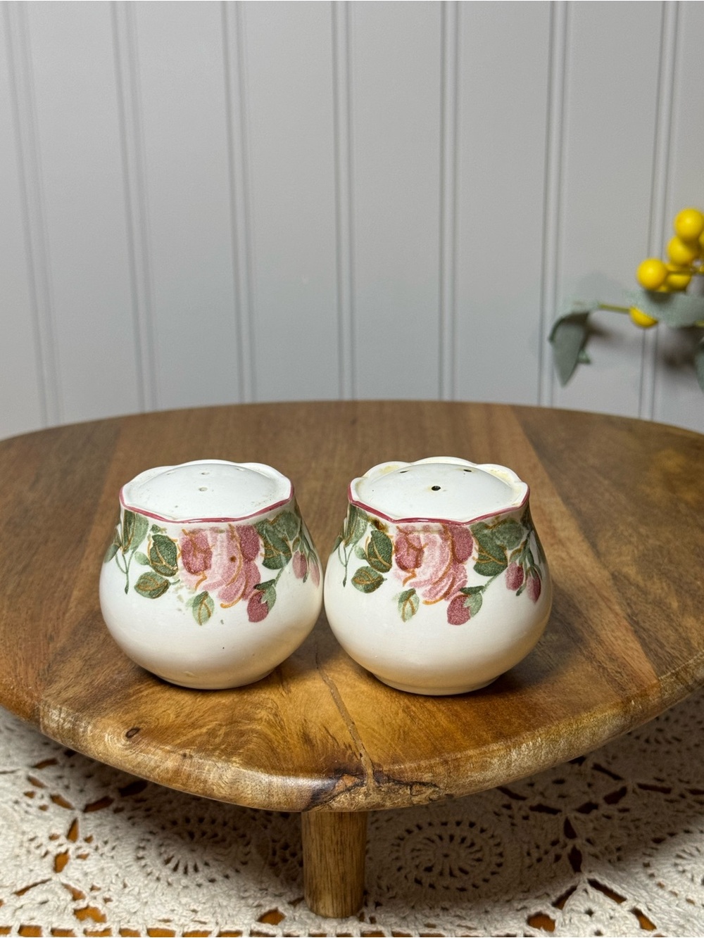 Floral Ceramic Salt & Pepper Shakers - Pink Rose Design